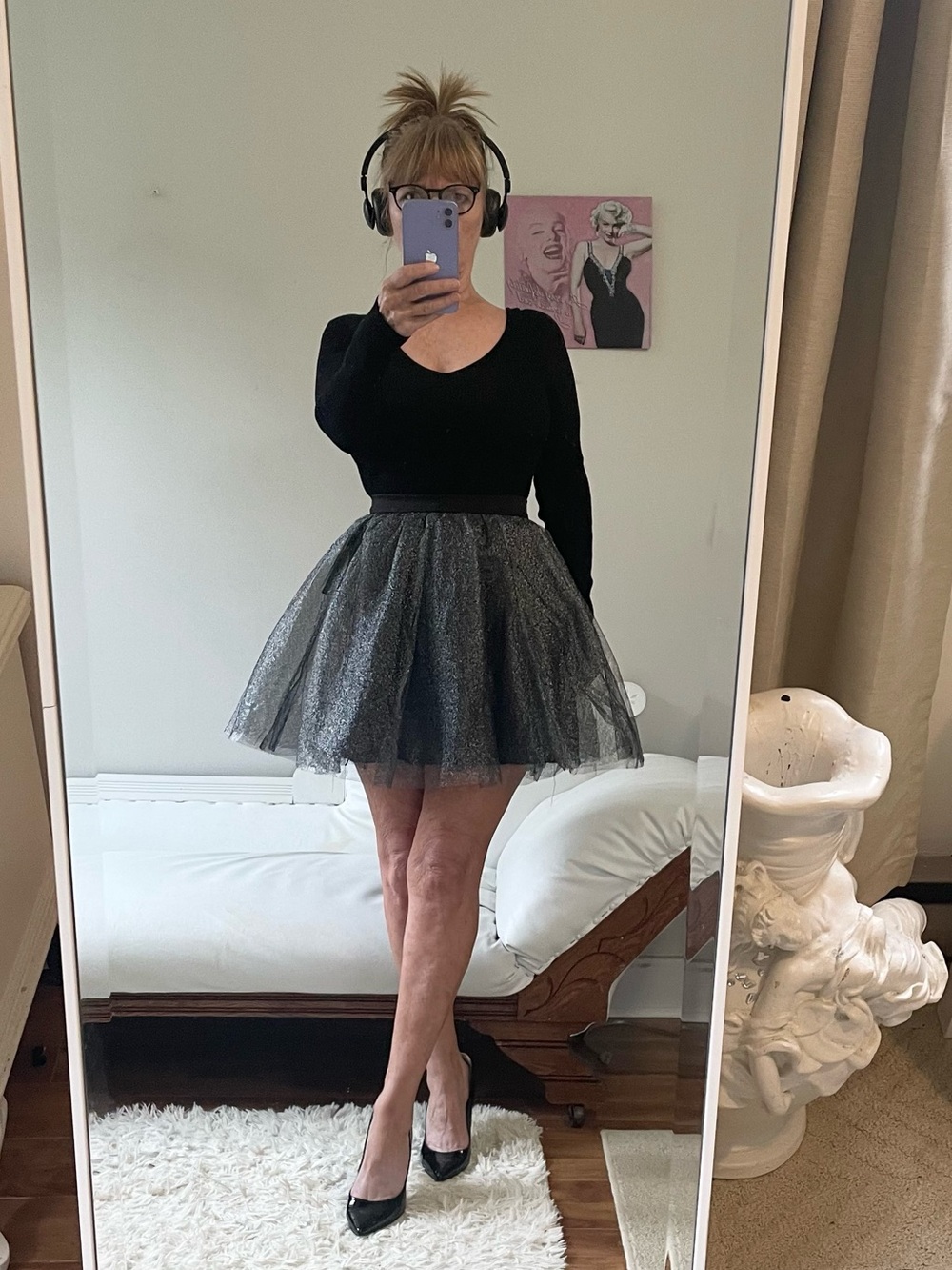 DESIGN LAB LORD TAYLOR SILVER MESH TULLE SKIRT BLACK LINING ZIPPER CRINOLINE NWT